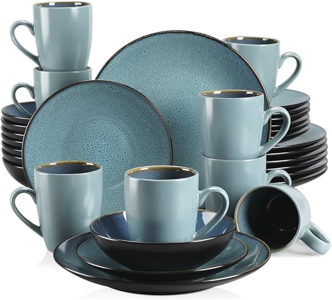 GaRcan Dinner Plate Tableware Set Vintage Ceramic Stoneware Set with Dinner&Dessert Plate,Bowl,Coffee Cups/Green-48-Piece (Green32piece)