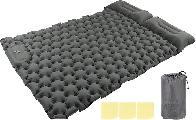 Camping Sleeping Pad Gray Waterproof Nylon Ergonomic Support Foot Press 60S Inflating Sleeping Mat for Outdoor Camping