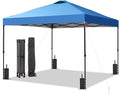 GDY 12x12 Pop Up Canopy Patio Carpas, One Push Set up with Central Lock Canopy with Wheeled Carry Bag, Included 4 Sandbaogs,8 Stakes and 4 Ropes, Blue