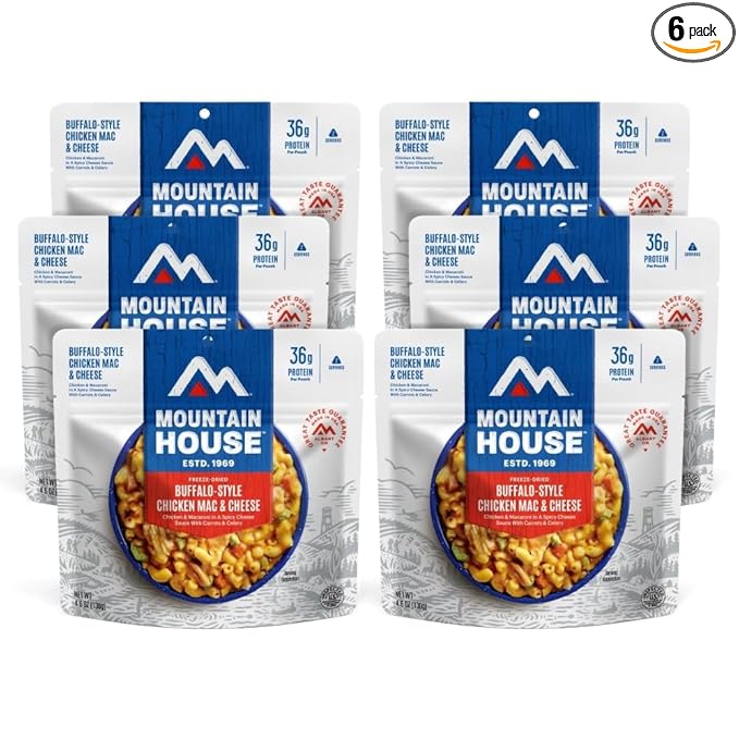 Mountain House Buffalo-Style Chicken Mac & Cheese Freeze-Dried Food for Camping, 12 Servings, 30-Year Shelf-Life