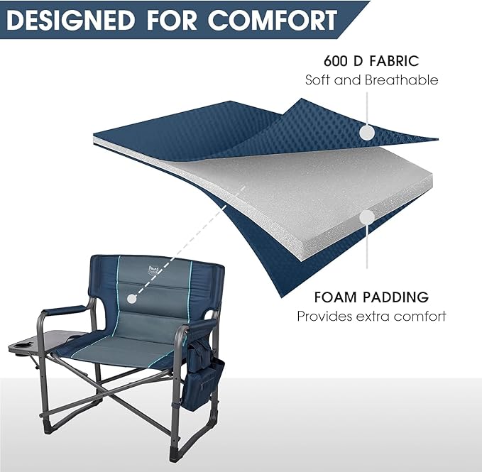 Timber Ridge XXL Directors Chair, 600lbs Capacity Heavy Duty Folding Camping Chair with Side Table & Insulated Pocket, Oversized Portable Chair with Carry Strap