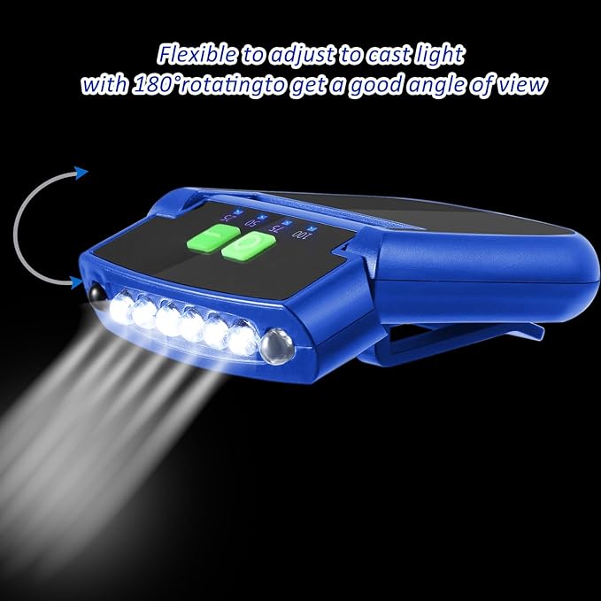 Mudder LED Clip on Cap Lights USB Rechargeable Cap Flashlight Clip Waterproof Ultra Bright Hat Flashlight Headlamp for Fishing Camping Hand Work