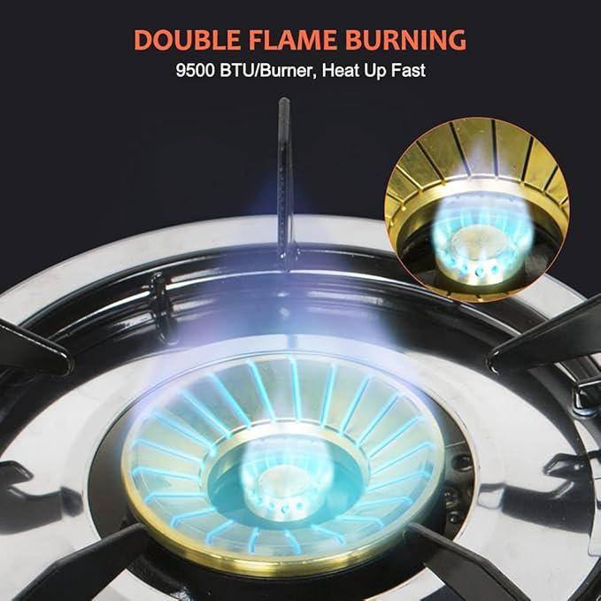 CAMPLUX 2 Burner Propane Stove, LPG Tempered Glass Auto Ignition Double Burner Portable Gas Stove Top, 19,000 BTU Propane Cooktop for Camping, CSA Regulator & Hose Included, estufa de gas portatil
