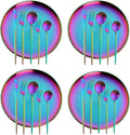 Dinner Plates Set with knife, fork，spoon,Stainless steel tableware，colourful metal dessert salad and steak plate, Services for 4,dinner camping, unbreakable & reusable (9.0inch)