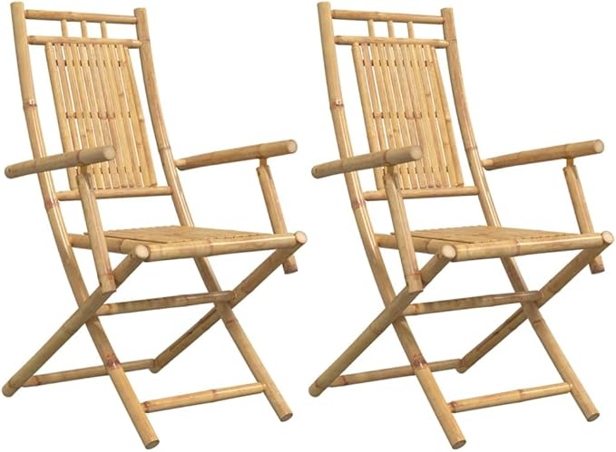 2-Pack Bamboo Folding Patio Chairs Outdoor Furniture with Armrests, 20.9x26x39 Inch Natural Finish, Foldable Lounge Chairs for Garden, Pool, Camping, and Beach