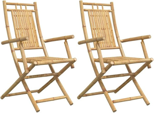 2-Pack Bamboo Folding Patio Chairs Outdoor Furniture with Armrests, 20.9x26x39 Inch Natural Finish, Foldable Lounge Chairs for Garden, Pool, Camping, and Beach