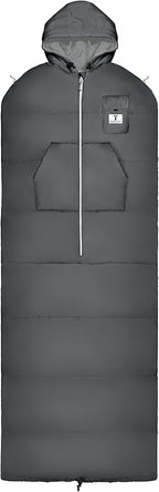 Thermotuff Wearable Sleeping Bag with Dual Hoodie, Zippered Arm Holes, Pockets & Adjustable Drawstring - Ideal for Camping, Cold Weather Hiking, and Stadium Sak Blanket
