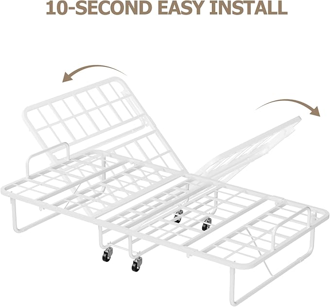 Zenzy Twin Folding Bed with Mattress, CertiPUR-US Certified 4" Mattress Topper & Sturdy Metal Frame, Fold Up Bed for Guest/Bedroom/Office/Camp, 75" x 38", White