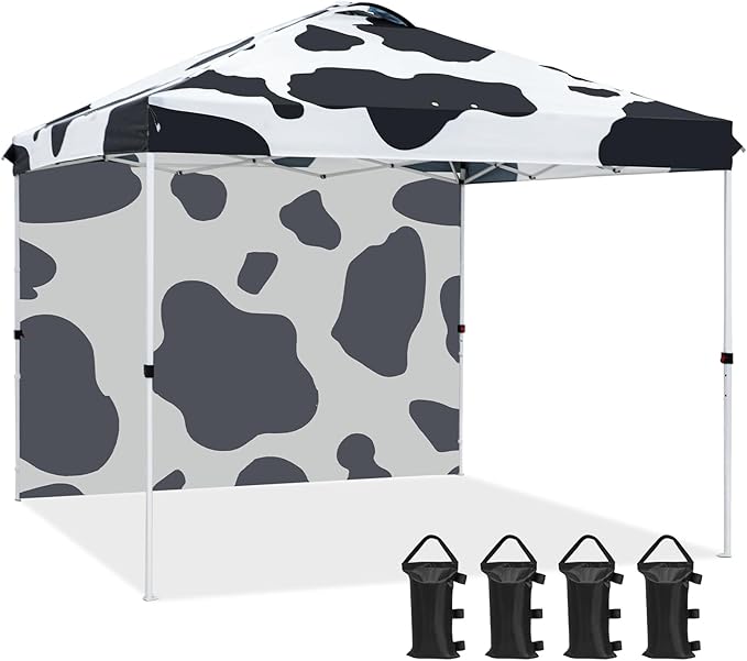 EAGLE PEAK Commercial Canopy 10x10 Pop Up Canopy Tent with 1 Sidewall, Easy Setup Heavy Duty Instant Event Shelter for Vendors & Markets, Outdoor Sun Shade, Cow Print