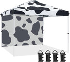 EAGLE PEAK Commercial Canopy 10x10 Pop Up Canopy Tent with 1 Sidewall, Easy Setup Heavy Duty Instant Event Shelter for Vendors & Markets, Outdoor Sun Shade, Cow Print