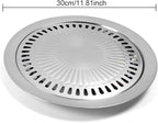 Korean Style Stovetop,Stainless Steel Non-Stick Roasting Round Barbecue Grill Pan for Indoor Outdoor Camping BBQ, Cooking Delicious Roasting Food(30cm x 30cm x 2.8cm)
