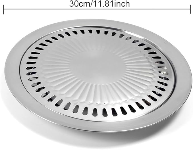 Korean Style Stovetop,Stainless Steel Non-Stick Roasting Round Barbecue Grill Pan for Indoor Outdoor Camping BBQ, Cooking Delicious Roasting Food(30cm x 30cm x 2.8cm)
