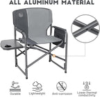 TIMBER RIDGE Lightweight Oversized Camping Chair, Aluminum Directors Chair with Side Table for Outdoor Camping, Lawn, Picnic and Fishing, Supports 400lbs, Gray 2PCS