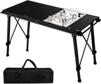 IGT Camping Table with Extended Frames, Portable and Foldable Outdoor IGT Camp Tables, Ultralight Height Adjustable Camp Table with Carry Bag for Car Camping Picnic RV Trip Patio Backyard