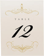 Decadent Flourish Wedding Table Numbers (Select Color/Quantity), Champagne, Gold, 1-40, Double Sided, Tent or Use in a Stand, Great for Parties & Restaurants - Made in the USA