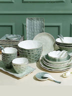 9-44 Piece Reactive Glaze Tableware Set, Nordic Luxury Tableware Set and Plate Service for 2-10 People, Large Capacity, Non-Slip Base, Phnom Penh Tableware Set (28pieces)