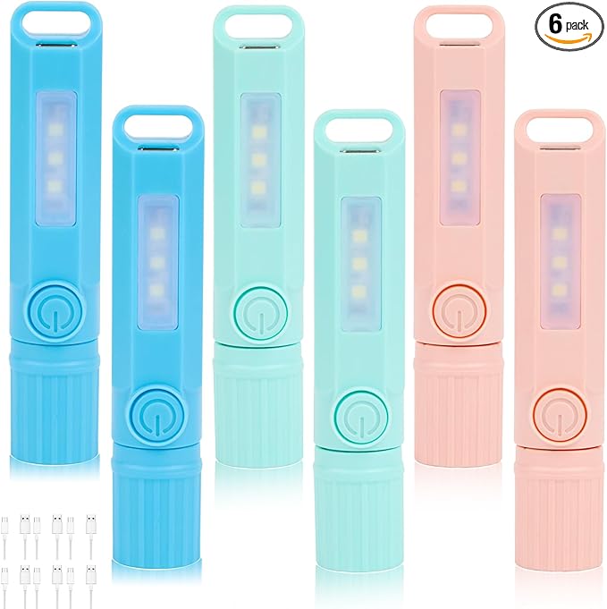 6 Pack Rechargeable Flashlights USB C Mini LED Flashlights, Camping Lantern Combo Flashlight Ultralight Zoomable Flashlight for Gift Camping Hiking Night Reading