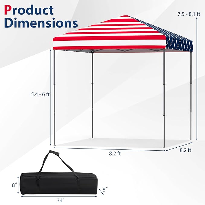 Tangkula 6.6x6.6 Ft Pop Up Canopy, 1 Person Instant Setup Canopy Tent with Center Lock, UPF 50+ Sun Protection, 8 Stakes, 4 Ropes, Portable Outdoor Canopy with Carrying Bag for Camp, Beach, Patio