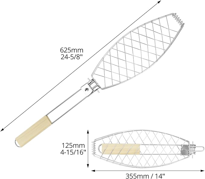 QWORK 2-Pack Stainless Steel Fish Grill Basket – Portable Locking Grill Rack for Small-Medium Fish, Camping & Home BBQ