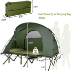 Tangkula 2-Person Tent Cot, 4-in-1 Folding Tent with Waterproof Rainfly, Self-Inflating Mattress & Roller Carrying Bag, Portable Off Ground Elevated Tent with Shoe Storage Pocket & Lamp Hook