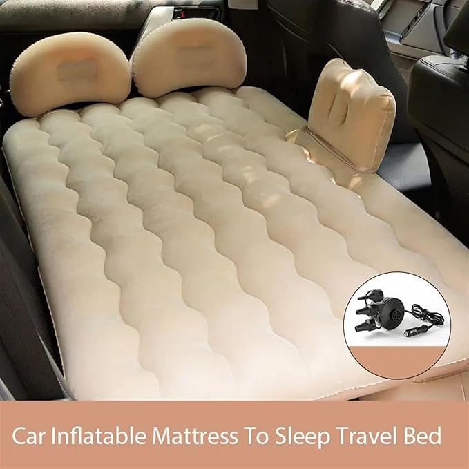 Camping Inflatable Mattress, Car Inflatable Bed, Automatic Pump Air Mattress, Portable Sleeping Mat, Long-Distance Travel Comfort Accessories (Beige)
