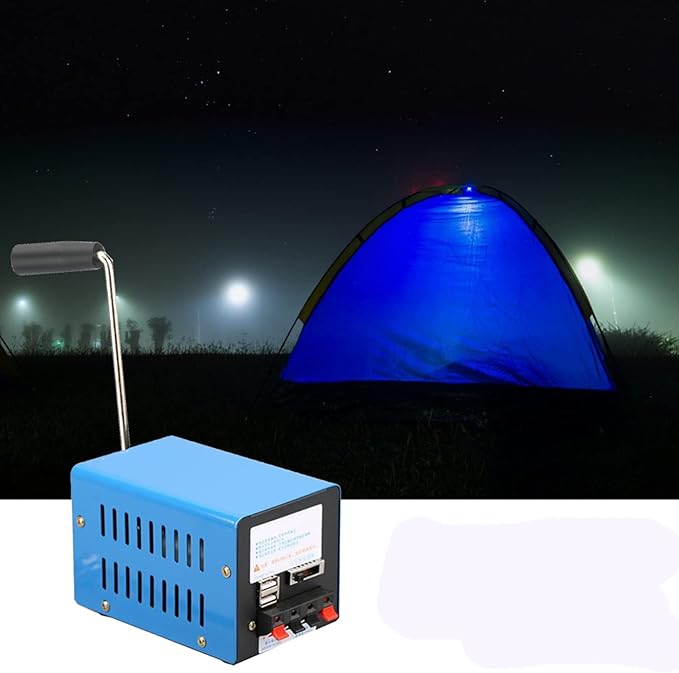 Household Outdoor Portable Manual Hand Crank Generator, 20W High Power Dynamo USB Charger for Travel Camping Hiking (Blue)