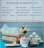 Ceramic Tableware Set Bone China Tableware Plates Ceramic Combination Tableware Set Porcelain Service for 10, Phnom Penh Tableware Set (60 Pieces)