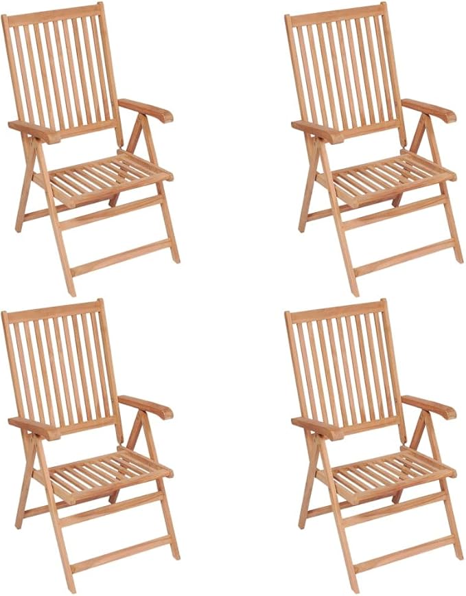 Reclining Patio Chairs 4 pcs,Bistro Table and Chairs Outdoor,Portable Camping Chair,Lawn Chair,Garden Chair,7 Reclining Positions,for Yard, Balcony, Porch, Solid Teak Wood