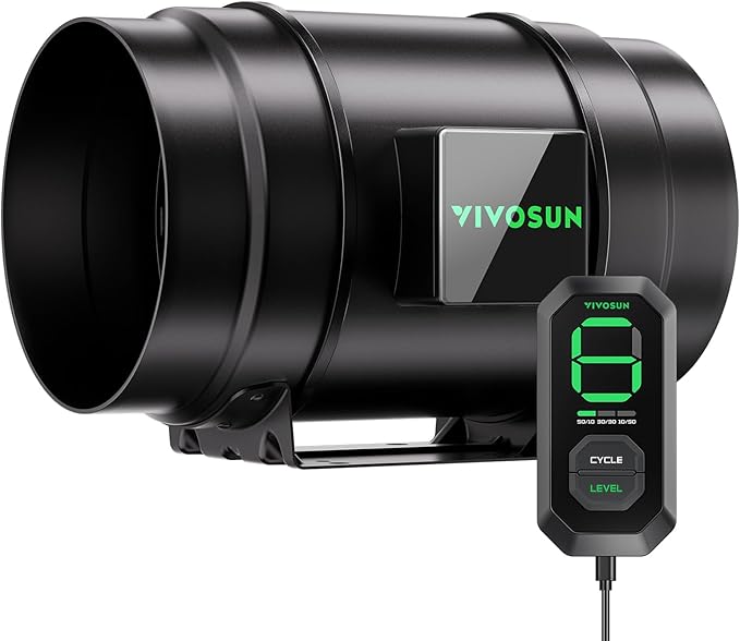VIVOSUN G8 8" Inline Duct Fan & 3 Cycle Modes E12 Speed Controller, AeroZesh Grow Tent Kit Ventilation Fan with 725 CFM EC Motor, Programmable Exhaust Fan for Heating Cooling Booster, Hydroponics