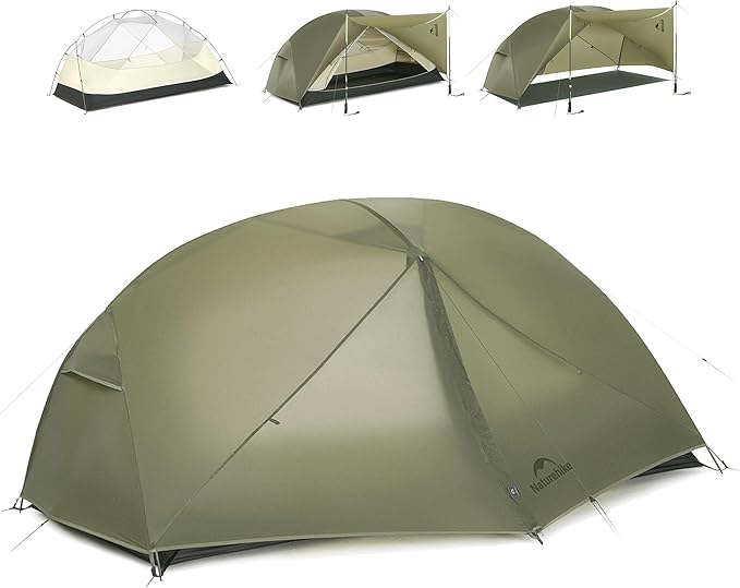 Naturehike 2025 Mongar Pro/Base Camping Tent, 1-3 Person Ultralight Backpacking Tent, 20D Nylon 3 Season Waterproof Mongar 2 Person Hiking Tent for Backpacker, Trip, Solo Camping