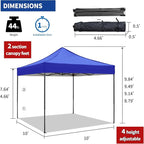 10x10 Pop up Canopy Tent with Sidewalls,Heavy Duty Waterproof Sun Shade Canopy Easy up Canopy with Wheel Bag Commercial Gazebo Tent for Outdoors Parties Vendors Camping Beach(Blue)
