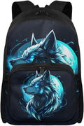 Wolf Backpack with Lunchbox Blue Bookbag for Men Large Capacity School Bag with Adjustable Shoulder Strap for Outdoor Travel Hiking Camping