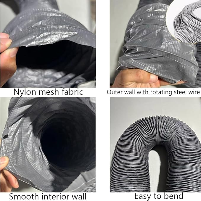 4in 16ft Flexible Duct Dryer Vent Hose Protable Duct Hose Gray Exhaust Hose Flex Air Ducting For HVAC Ventilation Grow Tents Dryer Rooms Kitchen(5m/16.4ft,325mm-12.8in)