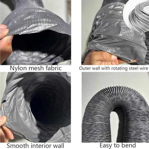 4in 16ft Flexible Duct Dryer Vent Hose Protable Duct Hose Gray Exhaust Hose Flex Air Ducting For HVAC Ventilation Grow Tents Dryer Rooms Kitchen(5m/16.4ft,400mm-15.8in)