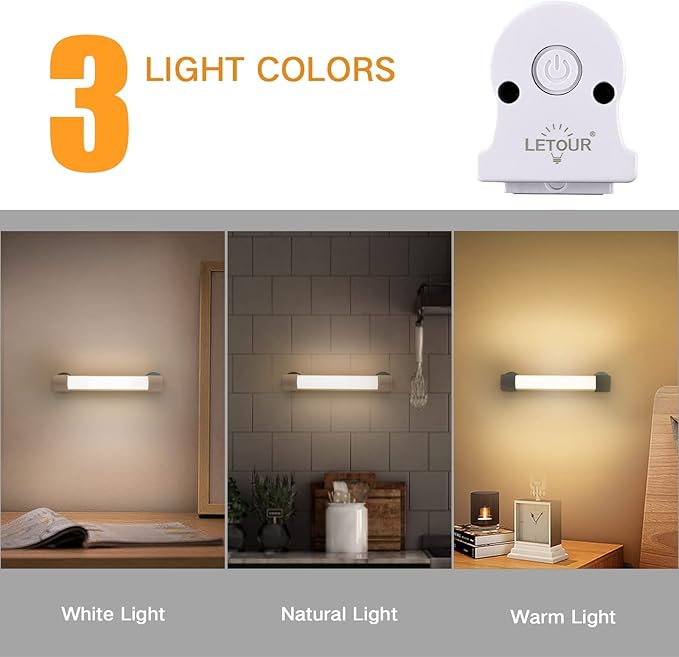 LETOUR Cabinet Light LED Tube Magnetic Light 4000Lumens 5200mAh 3 Colour Stepless Brightness Dimming Camping Lantern USB Rechargeable Portable Lights with 2 Magnets Endurance for 60 Hours
