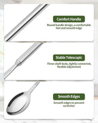 2 PCS Extendable Spoon, Telescopic Stainless Steel Spoon Set, Expandable Extension Spoon to 25 In Tableware, for BBQ Dinner Fruit Dessert