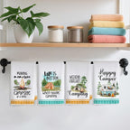 4Pcs Camping Kitchen Towels 24x14 Inch, Bonfire Forest Tent Rv Decor Waffle Weave Dish Towels for Kitchen, White Absorbent Microfiber Hand Tea Towel, Novelty Camping Gifts for Women Campers