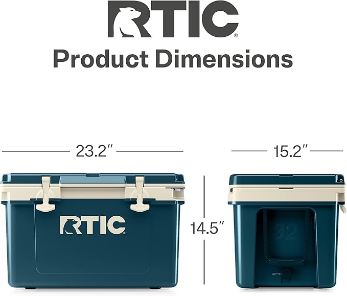 RTIC Ultra-Light 32 Quart Hard Cooler Insulated Portable Ice Chest Box for Drink, Beverage, Beach, Camping, Picnic, Fishing, Boat, Barbecue, 30% Lighter Than Rotomolded Coolers