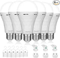 Emergency Rechargeable Light Bulbs,6 Pack Battery Operated Backup Light Bulb for Power Outage Camping Outdoor Hurricane 9W E27 8500K 1200mAh White Equivalent Self-Charging LED Light Bulbs