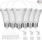 Emergency Rechargeable Light Bulbs,6 Pack Battery Operated Backup Light Bulb for Power Outage Camping Outdoor Hurricane 9W E27 8500K 1200mAh White Equivalent Self-Charging LED Light Bulbs