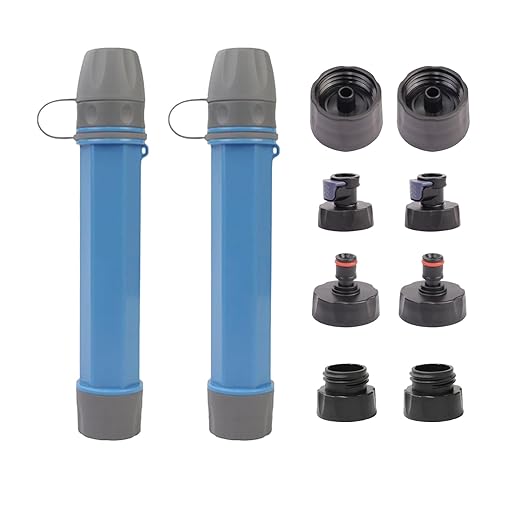 2 Pack Survival Water Filter Straw for Hiking & Camping, 2025 Personal Portable Water Purifier, 3000L Long Life, Includes Bottle & Hydration Bladder Adapters (2, Sky Blue, 3x3x19.3cm)
