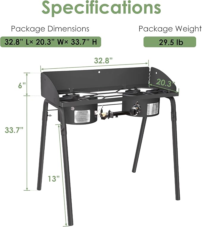 Red Mountain Valley Two Burner Outdoor Portable Camping Gas Stove with Removable Legs, Carrying Bag and Windshield, Camping Stove Propane for Cooking, CSA Certified, Outdoor Propane Burner