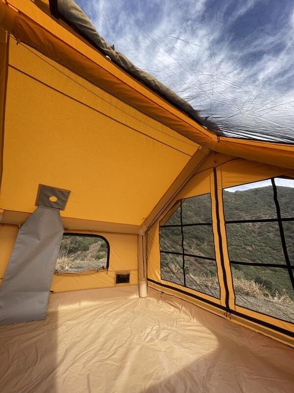 Inflatable Canvas Camping Tents with Stove Jack – Air Beam Blow Up Family Camping Tent for 2–6 People, Fast Setup Shelter with Hand Pump