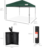 Best Choice Products 10x10ft Pop Up Canopy Tent, Outdoor Shade, 1 Person 1 Minute Set Up, Carry Case, 4 Weight Bags - Dark Green