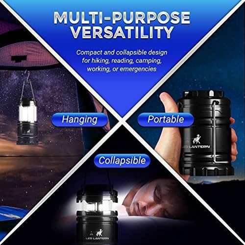 MalloMe LED Camping COB Lantern Flashlights 4 Pack - Super Bright - 240 Lumen Portable Outdoor Lights - AA Batteries Required, Not Included (Black, Collapsible)
