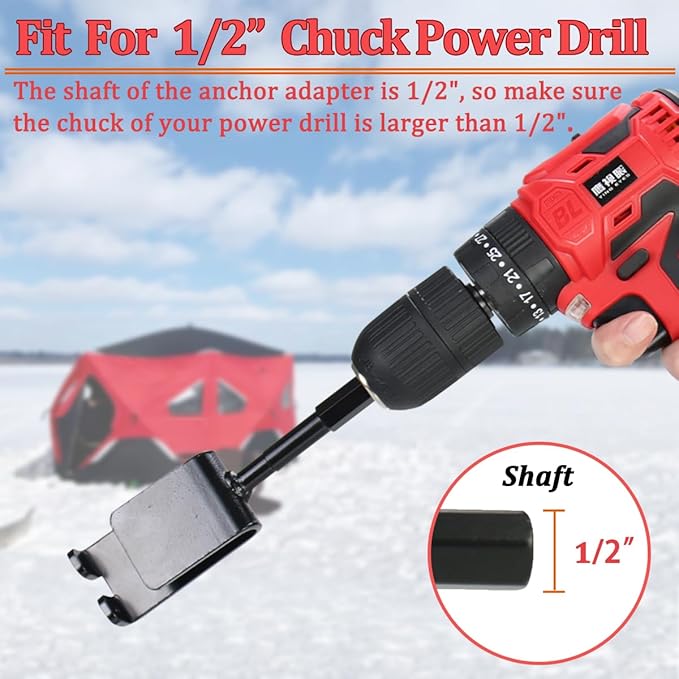 Ice Anchor Power Drill Adapter for Ice Fishing Shelter, Ice Anchor Adapter for Ice Tent, Ice Fishing Accessories, Ice Shelter Accessories