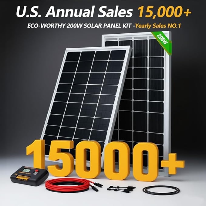 ECO-WORTHY 200 Watts 12 Volt/24 Volt Solar Panel Kit with High Efficiency Monocrystalline Solar Panel and 30A PWM Charge Controller for RV, Camper, Vehicle, Caravan and Other Off Grid Applications