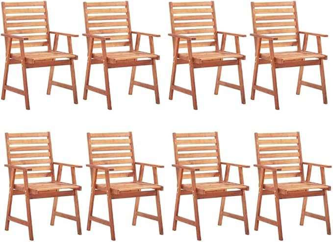 Patio Dining Chairs 8 pcs,Lawn Chair,Camping Chair,Garden Chair,Featuring Slatted Design,Waterproof Cushion,Each Cushion Features 2 Sets of Ropes, with Cushions Solid Acacia Wood