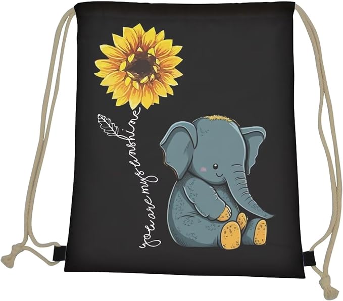 Upetstory Sunflower Elephant Drawstring Backpack Gym Bag String Gym Bags Beach Backpack Sackpack Sports PE Kit for Outdoor Hiking Swimming Running Camping