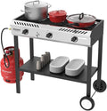ROVSUN 3 Burner Propane Stove with Auto Ignition, 225,000 BTU Gas Stove with Storage Shelf, Rolling Wheels & Regulator for Home Outdoor Backyard Camping Cooking Frying Brewing Canning